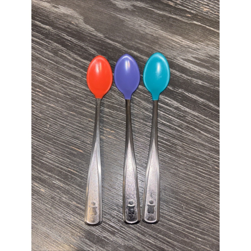 Vintage '80's The First Years Baby‎ Spoons Stainless Soft Bite Rubber Tip Mexico